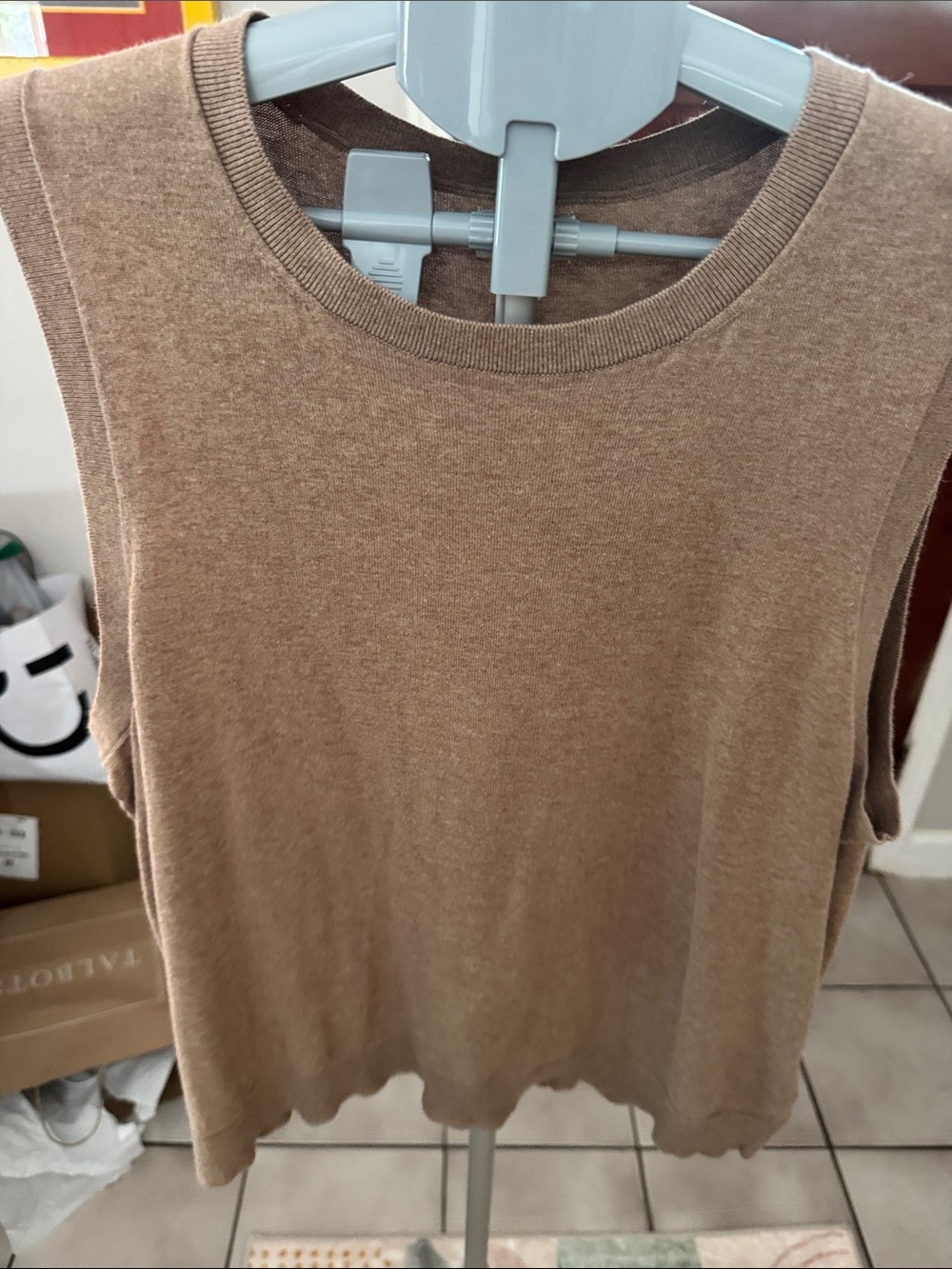 J. Crew Camel Twin set with Sleeveless Knit Tank & button down cardigan, sz XL